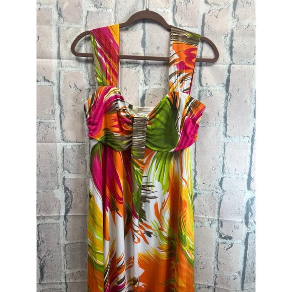 ATTITUDES by RENEE Women Round Neck Maxi MultiColor Abstract Floral Dress Size L - Picture 5 of 10